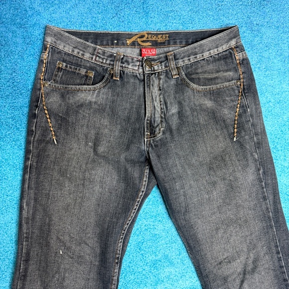 Vintage Y2K Request Jeans Men’s 32x34 Straight Leg Dark Wash Denim Stitched 2000 - Picture 2 of 16